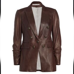 NWT Veronica Beard Oneta Dickey Double-Breasted Leather Blazer Sz 00